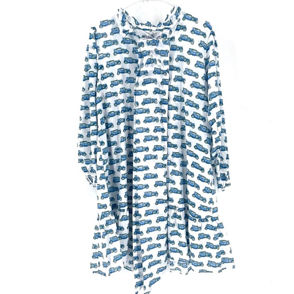 Le Bazar Coastal NWOT VTG Antique Automobile Car Print Cotton Ruffle Dress - Picture 2 of 7